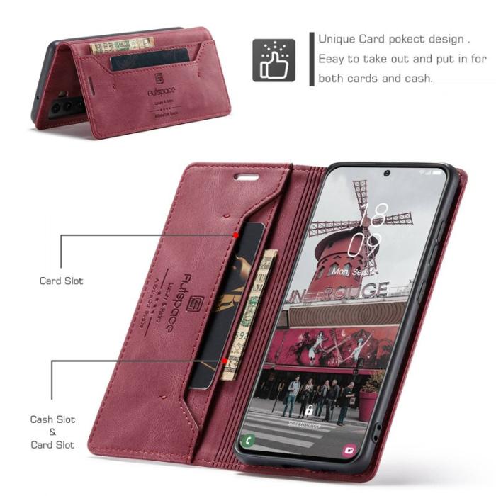 AUTSPACE - AUTSPACE A01 Fodral för Samsung Galaxy S21 FE 5G PU Läder - Röd