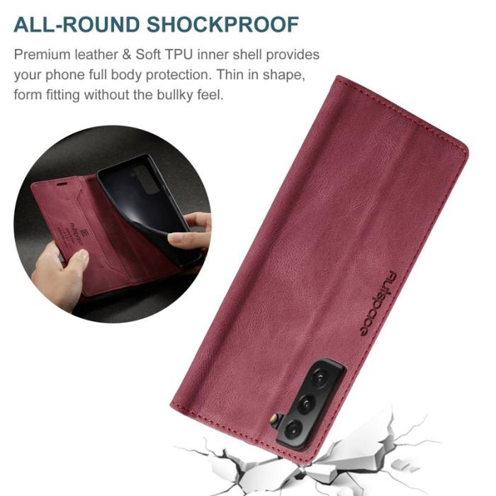 AUTSPACE - AUTSPACE A01 Fodral för Samsung Galaxy S21 FE 5G PU Läder - Röd