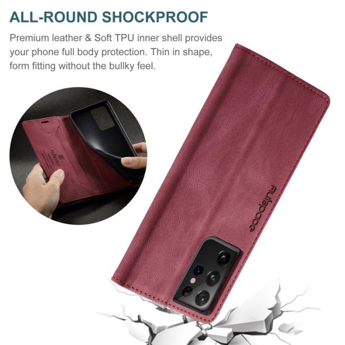 AUTSPACE - AUTSPACE A01 Fodral för Samsung Galaxy S21 Ultra 5G - Äkta läder - Röd