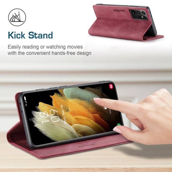 AUTSPACE - AUTSPACE A01 Fodral för Samsung Galaxy S21 Ultra 5G - Äkta läder - Röd