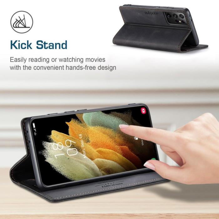 AUTSPACE - AUTSPACE A01 Fodral för Samsung Galaxy S21 Ultra 5G - Äkta läder - Svart