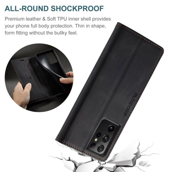 AUTSPACE - AUTSPACE A01 Fodral för Samsung Galaxy S21 Ultra 5G - Äkta läder - Svart