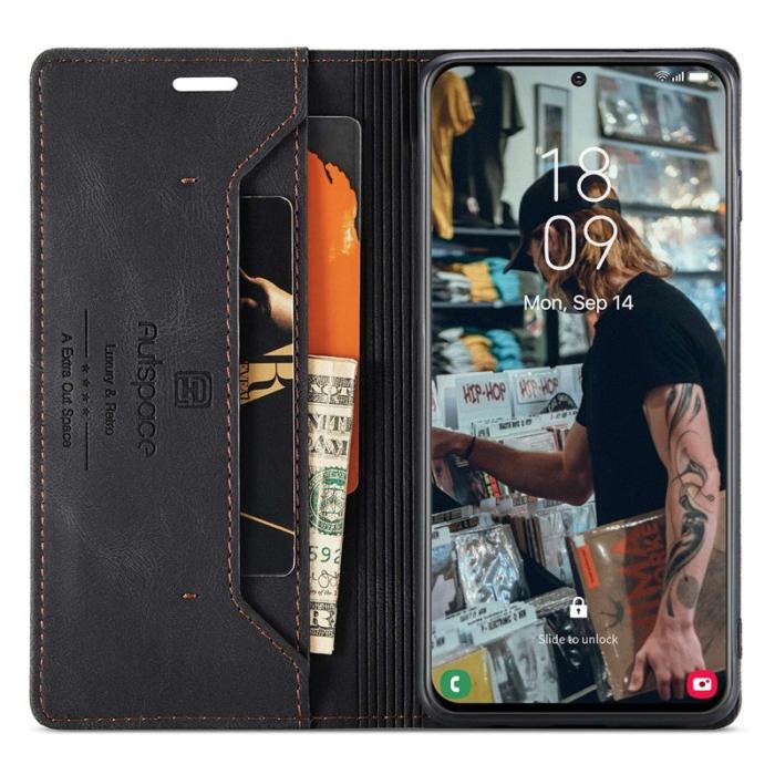 AUTSPACE - AUTSPACE A01 Fodral för Samsung Galaxy S22 5G PU Läder - Svart