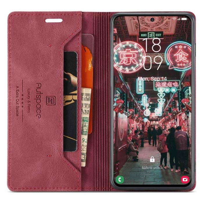AUTSPACE - AUTSPACE A01 Fodral för Samsung Galaxy S22+ PU Läder - Röd
