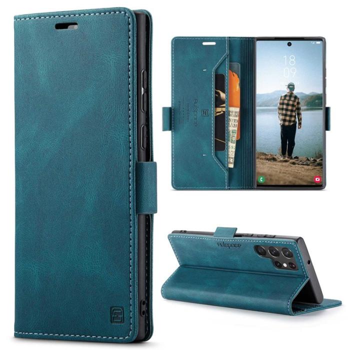 AUTSPACE - AUTSPACE A01 Fodral för Samsung Galaxy S22 Ultra PU Läder - Blå