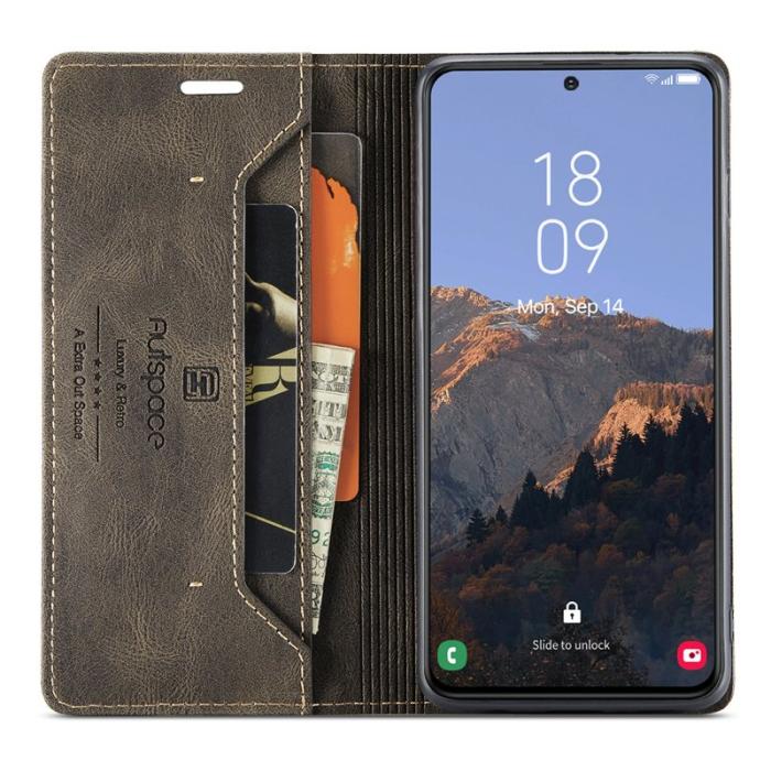 AUTSPACE - AUTSPACE A01 Fodral för Samsung Galaxy S23+ - Äkta läder - Kaffe