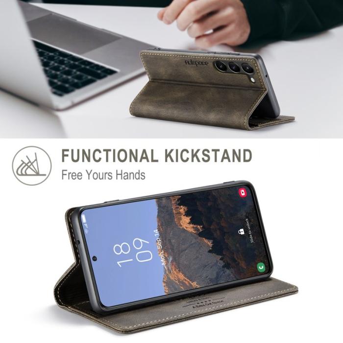 AUTSPACE - AUTSPACE A01 Fodral för Samsung Galaxy S23+ - Äkta läder - Kaffe