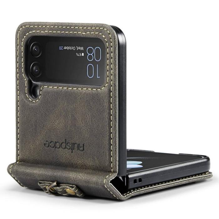 AUTSPACE - AUTSPACE A01 Fodral för Samsung Galaxy Z Flip4 5G - Äkta läder - Coffee