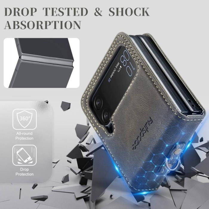 AUTSPACE - AUTSPACE A01 Fodral för Samsung Galaxy Z Flip4 5G - Äkta läder - Coffee