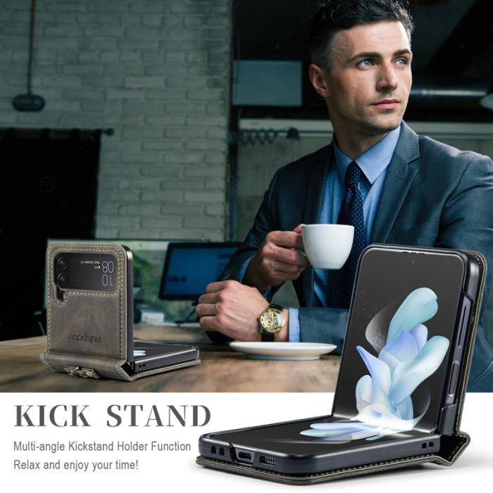 AUTSPACE - AUTSPACE A01 Fodral för Samsung Galaxy Z Flip4 5G - Äkta läder - Coffee