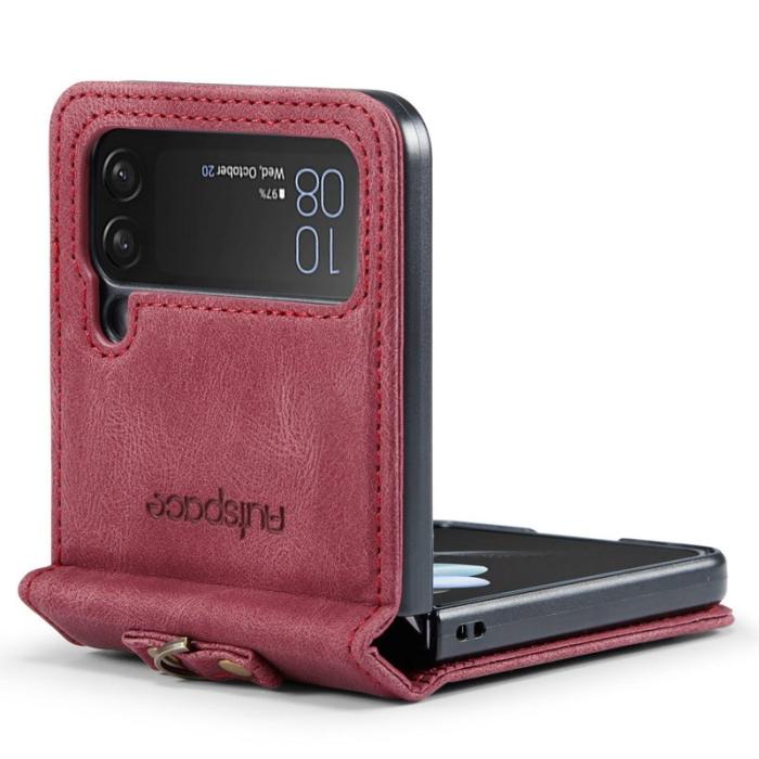 AUTSPACE - AUTSPACE A01 Fodral för Samsung Galaxy Z Flip4 5G PU Läder - Röd