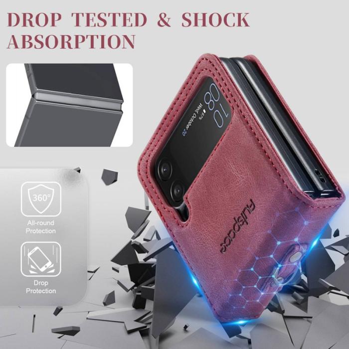 AUTSPACE - AUTSPACE A01 Fodral för Samsung Galaxy Z Flip4 5G PU Läder - Röd