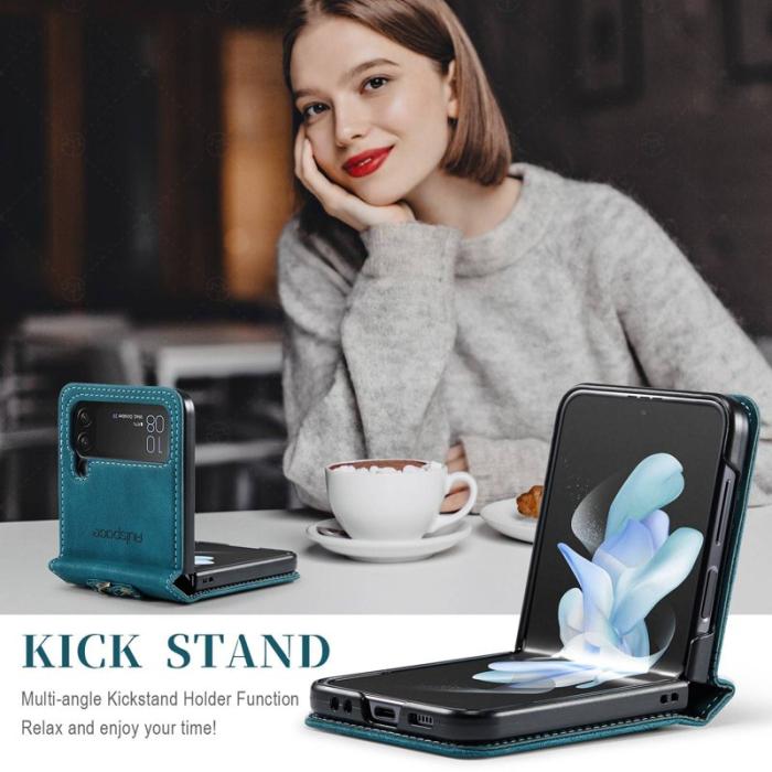 AUTSPACE - AUTSPACE A01 Fodral för Samsung Galaxy Z Flip4 PU Läder - Blå