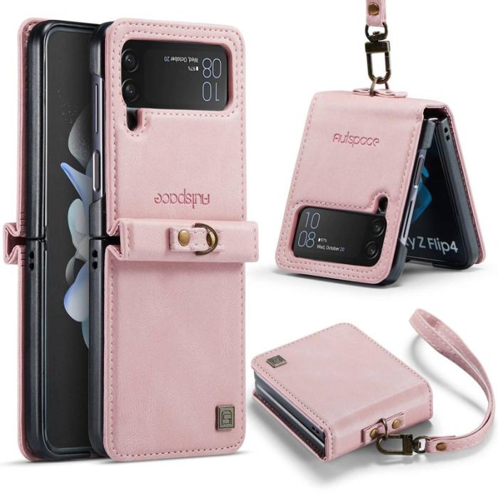 AUTSPACE - AUTSPACE A01 Fodral för Samsung Galaxy Z Flip4 PU Läder - Pink