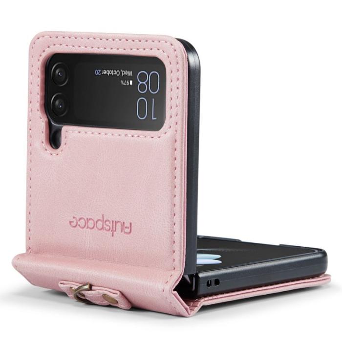 AUTSPACE - AUTSPACE A01 Fodral för Samsung Galaxy Z Flip4 PU Läder - Pink