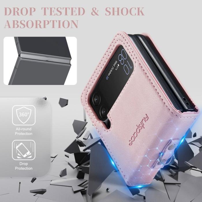AUTSPACE - AUTSPACE A01 Fodral för Samsung Galaxy Z Flip4 PU Läder - Pink