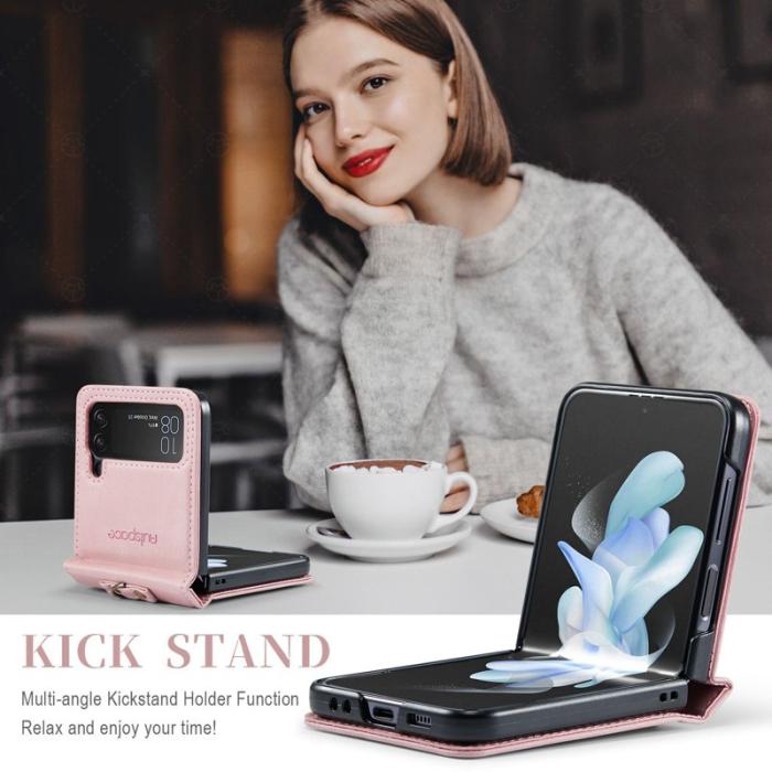 AUTSPACE - AUTSPACE A01 Fodral för Samsung Galaxy Z Flip4 PU Läder - Pink