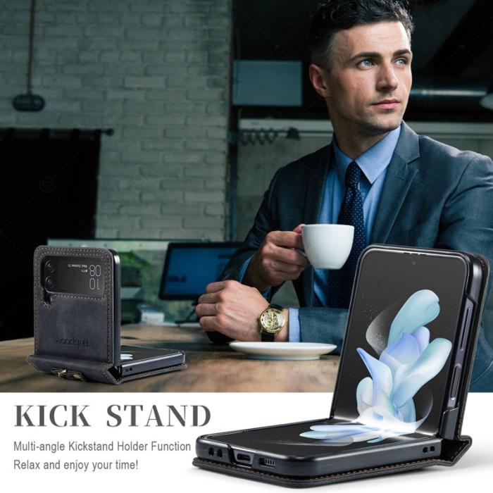 AUTSPACE - AUTSPACE A01 Fodral för Samsung Galaxy Z Flip4 PU Läder - Svart