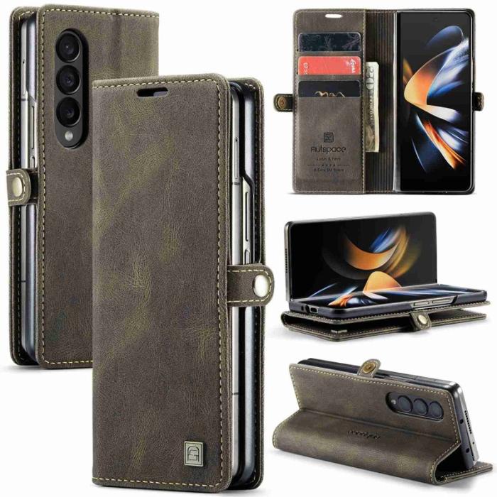 AUTSPACE - AUTSPACE A01 Fodral för Samsung Galaxy Z Fold4 PU Läder - Kaffe