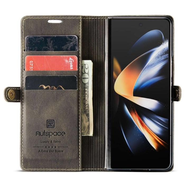 AUTSPACE - AUTSPACE A01 Fodral för Samsung Galaxy Z Fold4 PU Läder - Kaffe