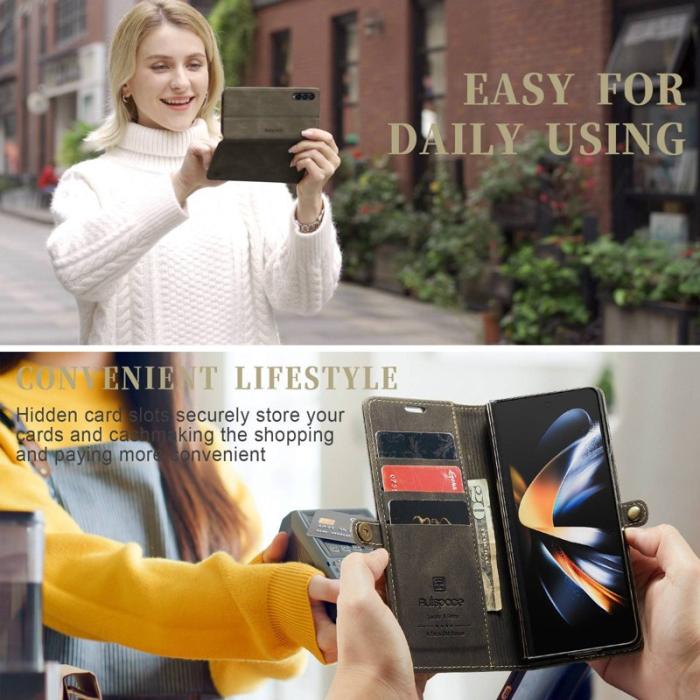 AUTSPACE - AUTSPACE A01 Fodral för Samsung Galaxy Z Fold4 PU Läder - Kaffe