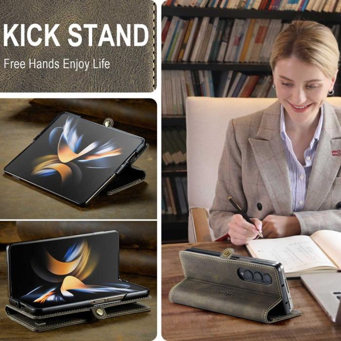 AUTSPACE - AUTSPACE A01 Fodral för Samsung Galaxy Z Fold4 PU Läder - Kaffe