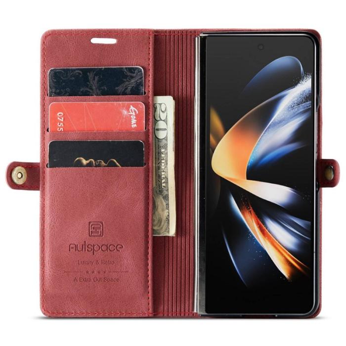 AUTSPACE - AUTSPACE A01 Fodral för Samsung Galaxy Z Fold4 PU Läder - Röd