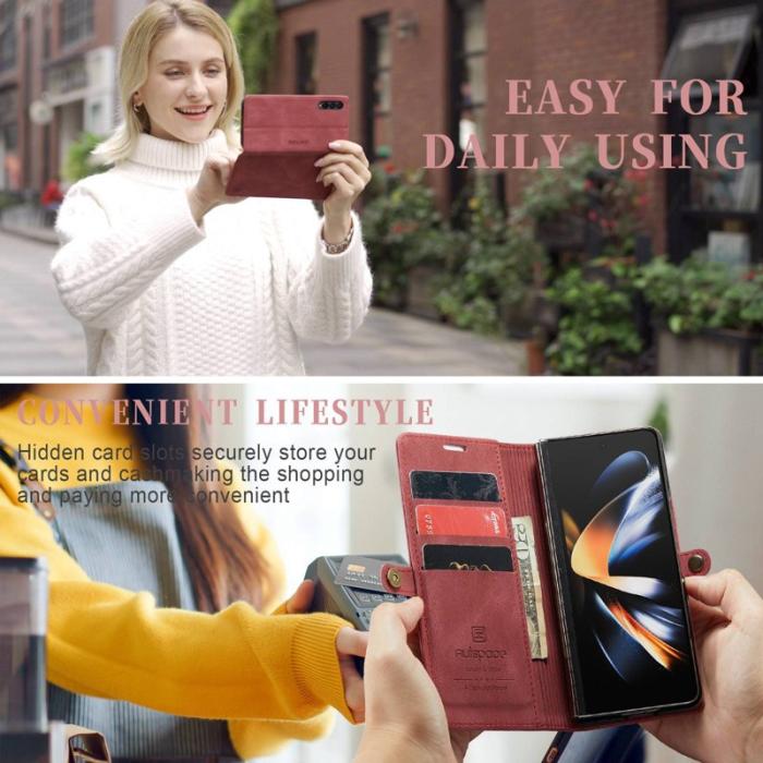 AUTSPACE - AUTSPACE A01 Fodral för Samsung Galaxy Z Fold4 PU Läder - Röd