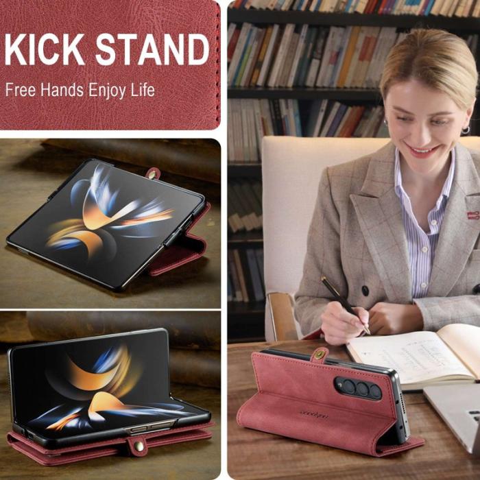 AUTSPACE - AUTSPACE A01 Fodral för Samsung Galaxy Z Fold4 PU Läder - Röd