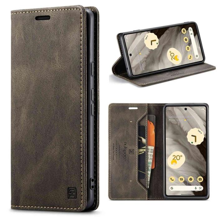 AUTSPACE - AUTSPACE A01 Google Pixel 7 Pro Fodral - Retro Matte PU Läder - Coffee