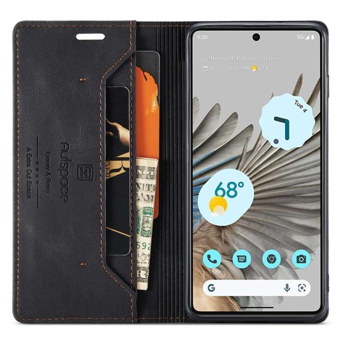 AUTSPACE - AUTSPACE A01 Google Pixel 7 Pro Fodral - Retro Matte PU Läder - Svart