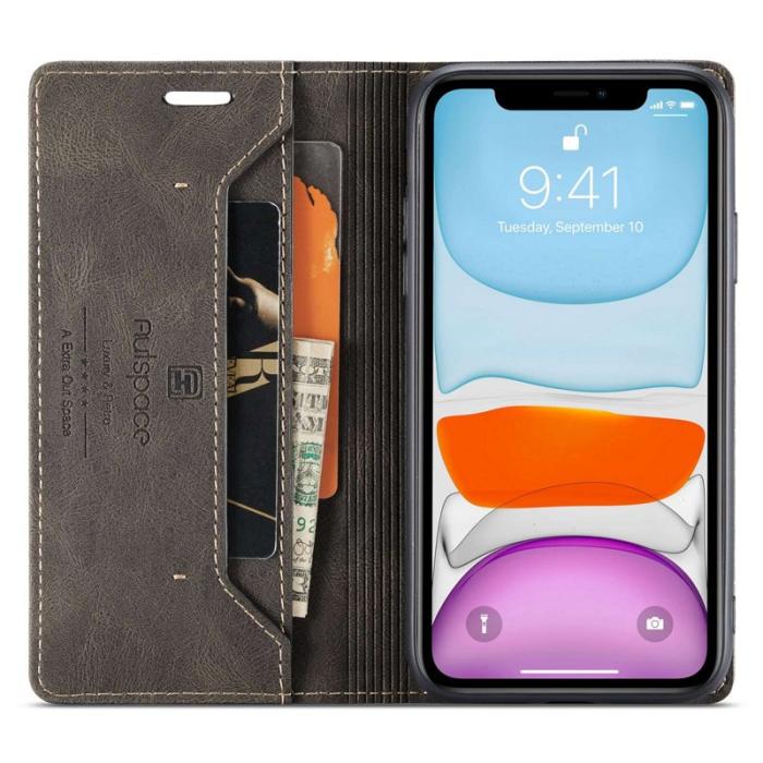 AUTSPACE - AUTSPACE A01 iPhone 11 Pro Max Fodral PU Läder - Kaffe