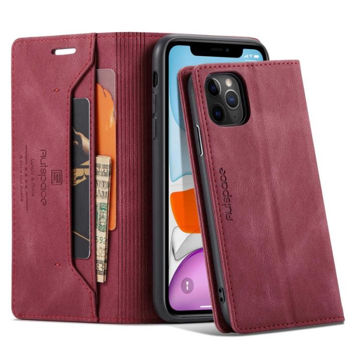 AUTSPACE - AUTSPACE A01 iPhone 11 Pro Max Fodral PU Läder - Röd