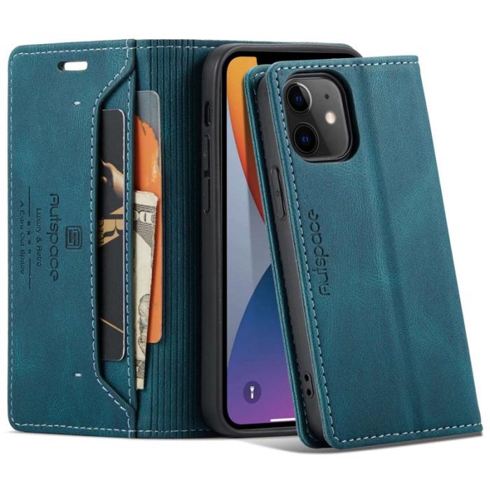 AUTSPACE - AUTSPACE A01 iPhone 12/12 Pro Fodral PU Läder - Blå