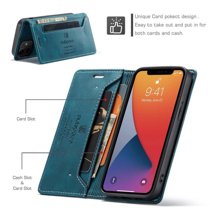 AUTSPACE - AUTSPACE A01 iPhone 12/12 Pro Fodral PU Läder - Blå