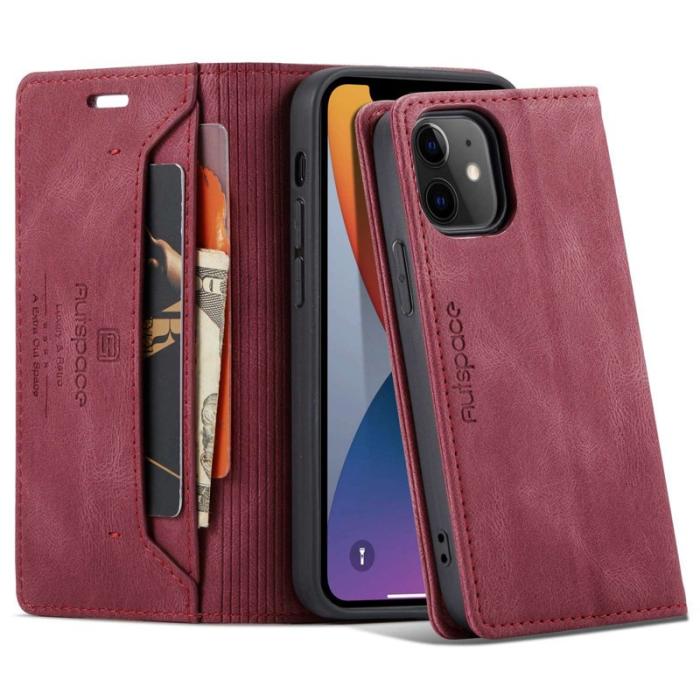 AUTSPACE - AUTSPACE A01 iPhone 12/12 Pro Fodral PU Läder - Röd