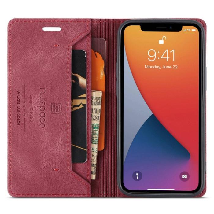 AUTSPACE - AUTSPACE A01 iPhone 12/12 Pro Fodral PU Läder - Röd