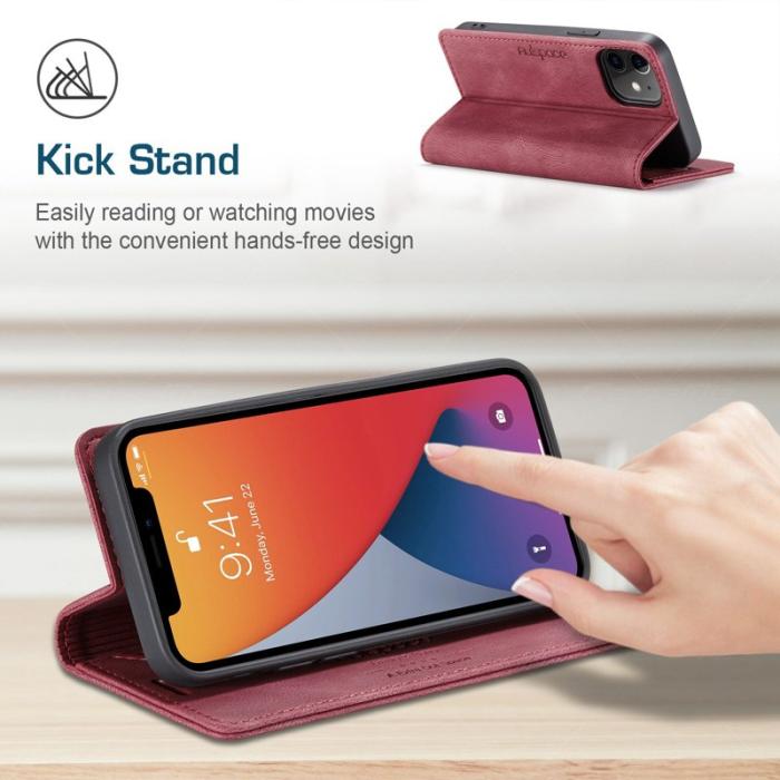 AUTSPACE - AUTSPACE A01 iPhone 12/12 Pro Fodral PU Läder - Röd