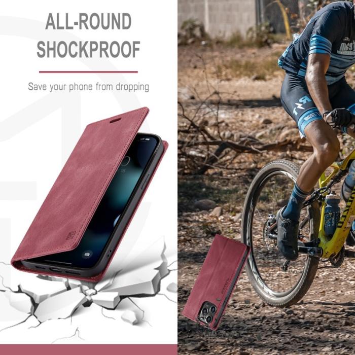 AUTSPACE - AUTSPACE A01 iPhone 13 Pro Skal Äkta läder - Röd