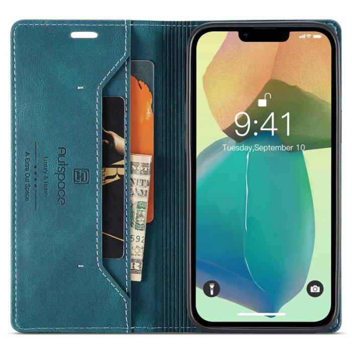 AUTSPACE - AUTSPACE A01 iPhone 14 Fodral Retro Matte PU Läder - Blå