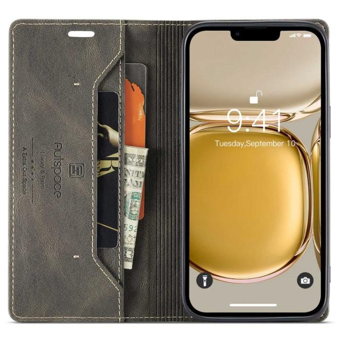 AUTSPACE - AUTSPACE A01 iPhone 14 Fodral Retro Matte PU Läder - Kaffe