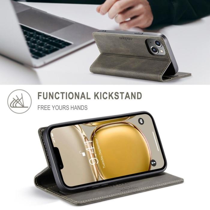 AUTSPACE - AUTSPACE A01 iPhone 14 Fodral Retro Matte PU Läder - Kaffe