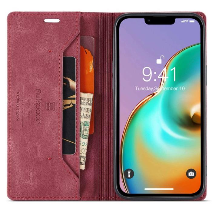 AUTSPACE - AUTSPACE A01 iPhone 14 Fodral Retro Matte PU Läder - Röd