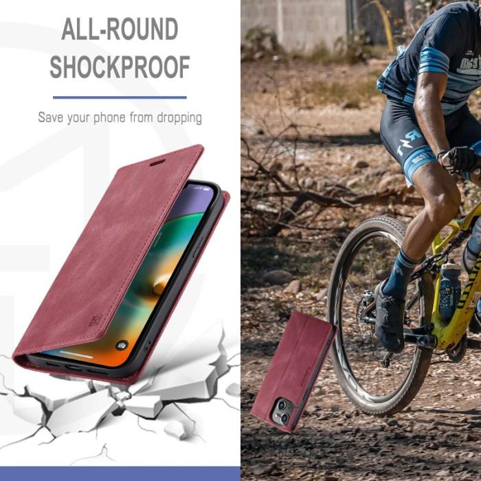 AUTSPACE - AUTSPACE A01 iPhone 14 Fodral Retro Matte PU Läder - Röd