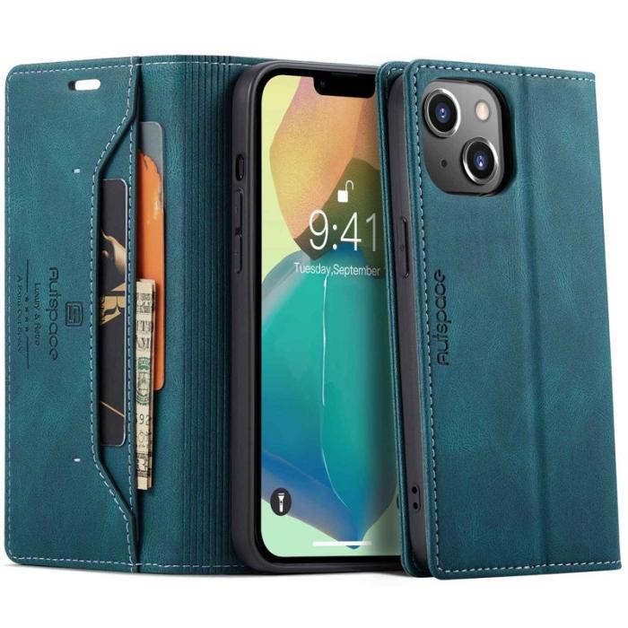 AUTSPACE - AUTSPACE A01 iPhone 14 Plus Fodral PU Läder - Blå