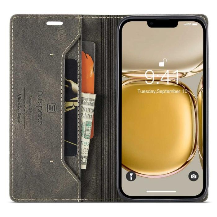 AUTSPACE - AUTSPACE A01 iPhone 14 Plus Fodral PU Läder - Kaffe