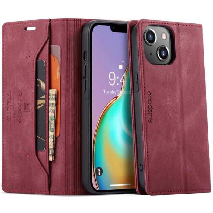 AUTSPACE - AUTSPACE A01 iPhone 14 Plus Fodral PU Läder - Röd