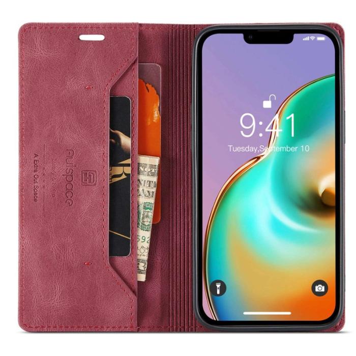 AUTSPACE - AUTSPACE A01 iPhone 14 Plus Fodral PU Läder - Röd