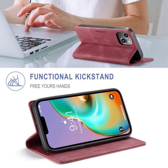 AUTSPACE - AUTSPACE A01 iPhone 14 Plus Fodral PU Läder - Röd