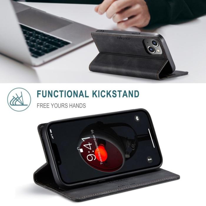 AUTSPACE - AUTSPACE A01 iPhone 14 Plus Fodral PU Läder - Svart